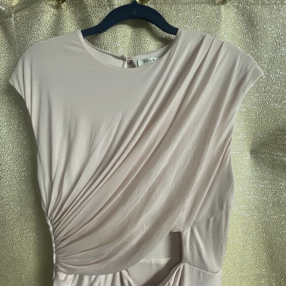 Halston Heritage Draped Jersey Cut Out Criss Cross Side Gathered Pink Dress - Picture 7 of 13
